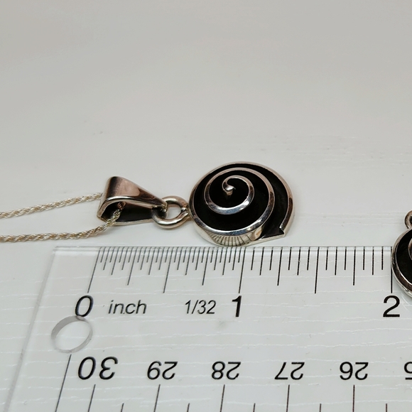 Vintage Mexico Sterling Silver Modernist Spiral Pendant Necklace Earring Set 20" - Picture 7 of 15